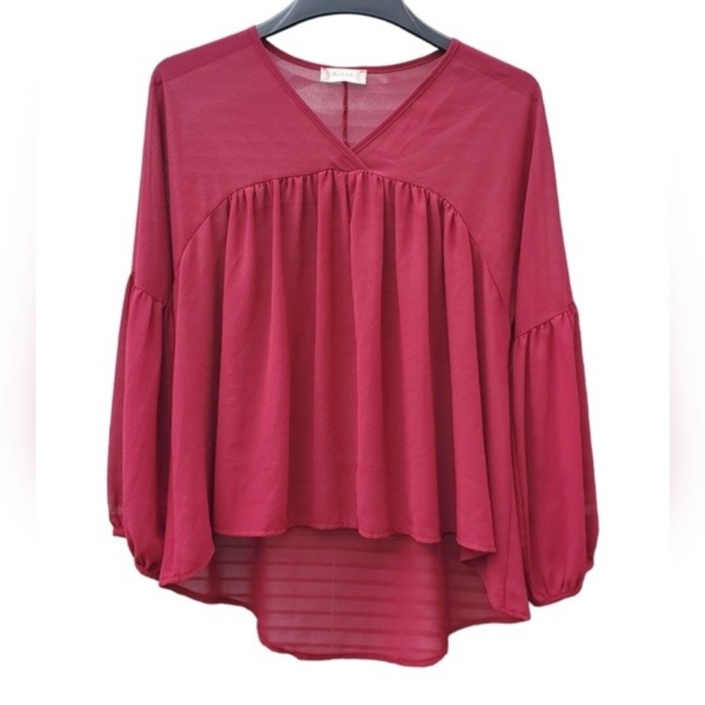 Maroon Altar'd State Sheer Flowy Blouse